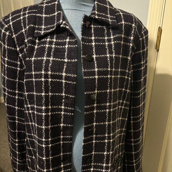 SAG HARBOR LADIES SIZE 18 LONG SLEEVES JACKET/BLAZER BLACK & WHITE METALLIC THRE - Picture 1 of 3